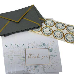 Thank you Cards Set of 10 Green Leaf Design w/ Stickers and Envelopes 3.75x5"